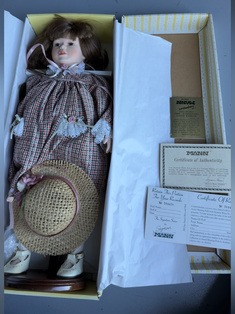 Porcelain Collector Doll in Pink Plaid Dress
